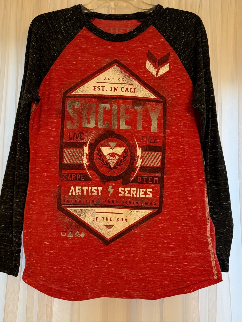 Society Red Graphic Tee with Black and Silver Accents
